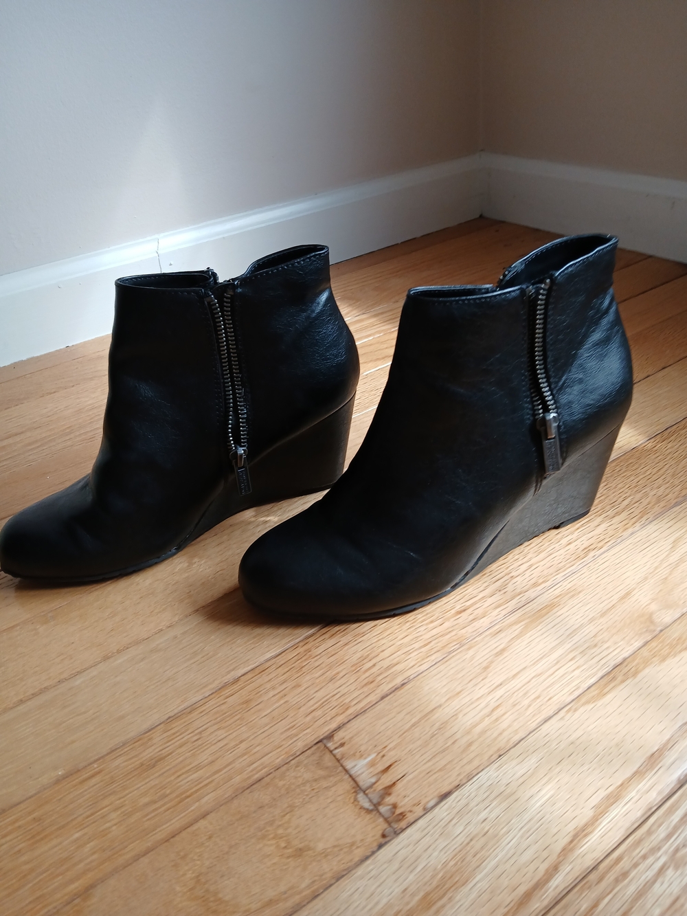Cole Haan Black Wedge Ankle Boots with Side Zip